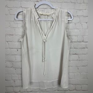 The Impeccable Pig Women white Tank Top lightweight career blouse ruffle, sz S